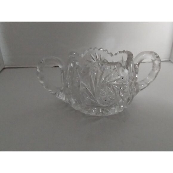 American Crystal Brilliant Cut Double Handle Sugar Bowl Sawtooth Rim - Picture 1 of 6